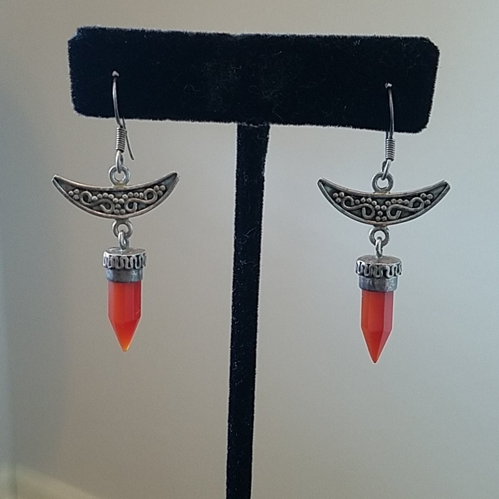 Sterling Silver and Orange Stone Dangle Earrings